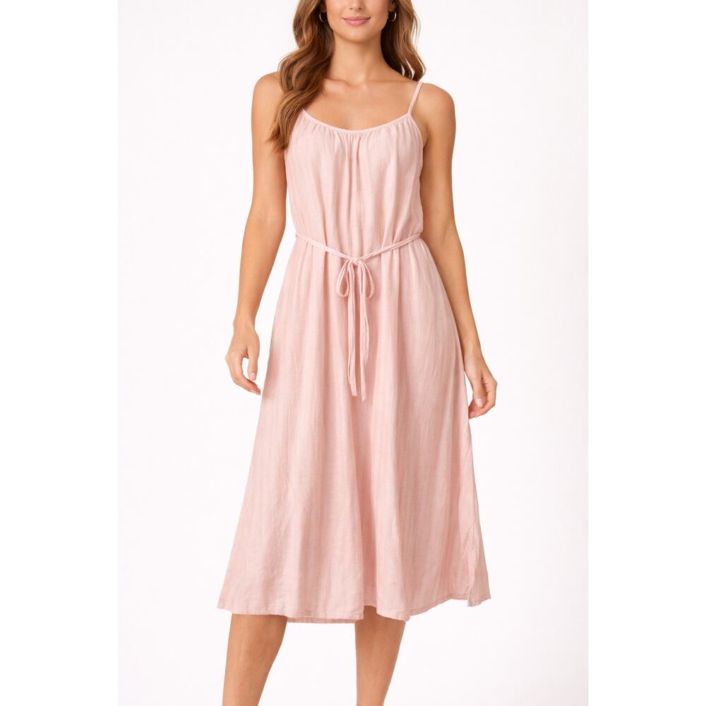 GAP Love Pink Linen Blend Sleeveless Dress Tie Waist Striped Casual Size Medium